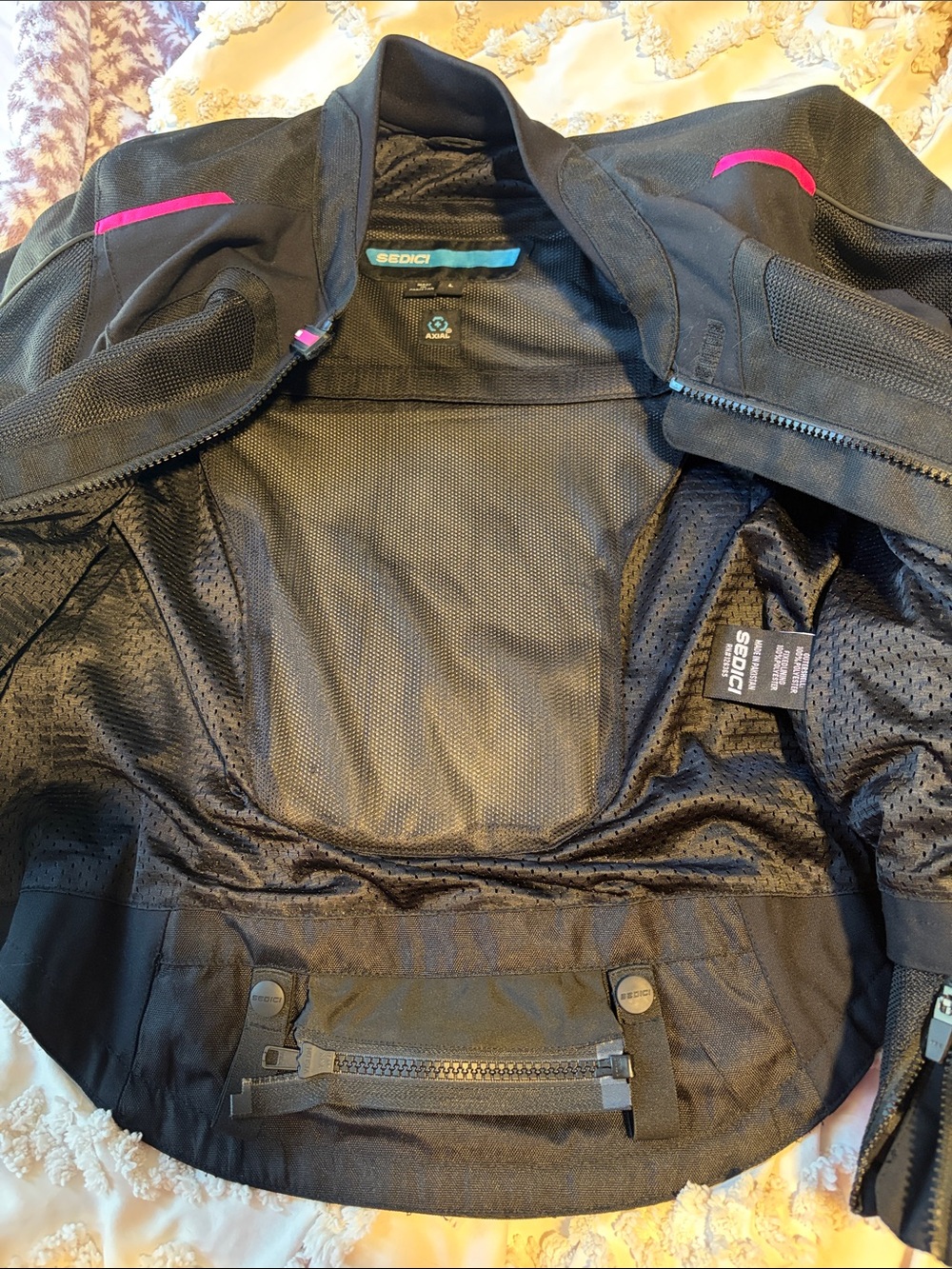 Women's Black and Hot Pink Mesh Motorcycle Jacket - Picture 4 of 6
